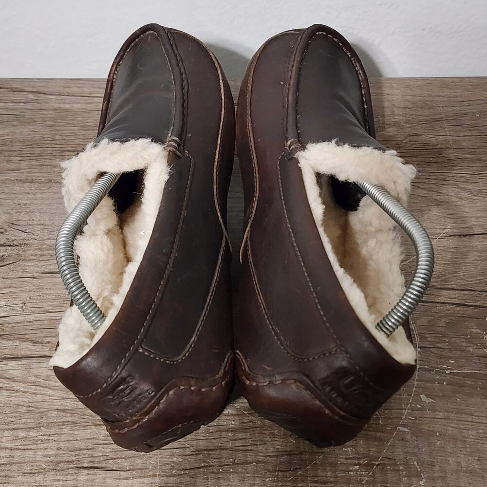 UGG Ascot Men's Leather Sheepskin Lined Slippers Moccasins Size 11 Brown - Picture 5 of 9